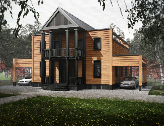 Проект деревянного модульного дома для семьи из четырёх человек